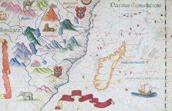 Madagascar and East African Coastline, detail from a world atlas, 1565 (vellum) | Obraz na stenu