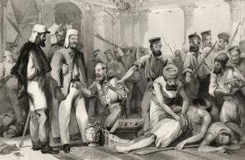 The Times Correspondent looking on at the sacking of the Kaiser Bach after the Capture of Lucknow on 15th March 1858 (engraving) | Obraz na stenu