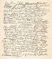 Signatures attached to the American Declaration of Independence of 1776, from 'The National and Domestic History of England' by William Hickman Smith Aubrey (1858-1916) published London, c.1890 (litho) | Obraz na stenu