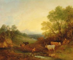 A Landscape with Cattle and Figures by a Stream and a Distant Bridge, c.1772-4 (oil on canvas) | Obraz na stenu
