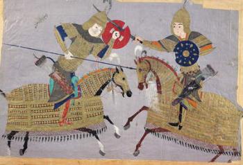 Two warriors on horseback in combat, School of Tabriz, c.1480 | Obraz na stenu