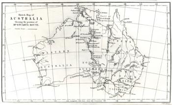 Sketch map of Australia showing the position of Mr. Stuart's Route, 1864 (litho) (b/w photo) | Obraz na stenu