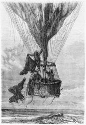 Three Men in a Gondola, illustration from 'Five Weeks in a Balloon' by Jules Verne (1828-1905) (engraving) (b/w photo) | Obraz na stenu