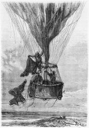 Three Men in a Gondola, illustration from 'Five Weeks in a Balloon' by Jules Verne (1828-1905) (engraving) (b/w photo) | Obraz na stenu