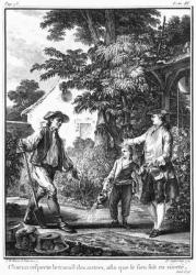 Illustration from 'L'Emile' by Jean-Jacques Rousseau (1712-78) engraved by Pierre Philippe Choffard (1730-1809) published in 1779 (engraving) (b/w photo) | Obraz na stenu