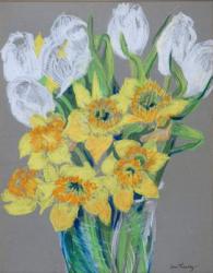 Daffodils and White Tulips, 2000 (oil pastel on ingres paper) | Obraz na stenu