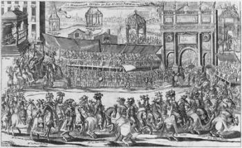 The Entry of Louis XIV and Marie-Therese of Austria in to Paris on 26th August 1660 (engraving) (b/w photo) | Obraz na stenu