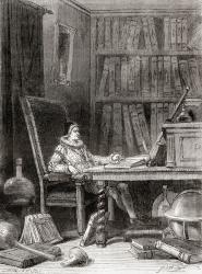 William Gilbert in his study writing his book, from Les Merveilles de la Science, pub.1870 | Obraz na stenu