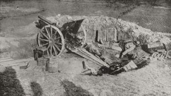 An abandoned field gun of the Austrian army after their defeat by the Servians during World War I, from 'The Illustrated War News', 1915 (b/w photo) | Obraz na stenu