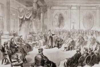 The investiture of a knight in The Most Illustrious Order of Saint Patrick, Dublin, from 'L'Univers Illustré', 1866 (engraving) | Obraz na stenu