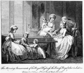 The Morning Amusements of her Royal Highness the Princess Royal and her 4 Sisters, 1782 (engraving) (b/w photo) | Obraz na stenu