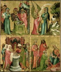 Joachim's Sacrifice, the Circumcision of Christ, the Annunciation to St. Joachim and the Adoration of the Magi from the left wing of the Buxtehude Altar, 1400-10 (tempera on panel) | Obraz na stenu