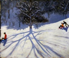 Tree and two tobogganers (oil on canvas) | Obraz na stenu