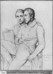 Double portrait of Hippolyte and Paul Flandrin, 1835 (black lead on paper) (b/w photo) | Obraz na stenu
