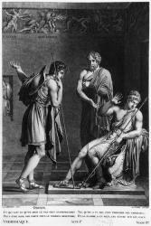 Orestes and Pyrrhus, illustration from Act I Scene 2 of 'Andromaque' by Jean Racine (1639-99) engraved by Mathieu (19th century) (engraving) (b/w photo) | Obraz na stenu