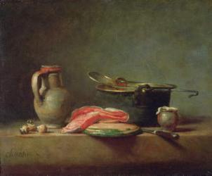 Copper Cauldron with a Pitcher and a Slice of Salmon (oil) | Obraz na stenu