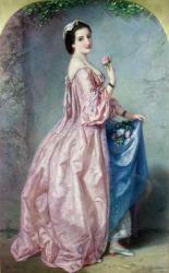 Lady holding Flowers in her Petticoat, 19th century (watercolour on paper) | Obraz na stenu