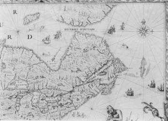 Map of New France dedicated to Colbert by Duchesneau, Intendant, 1681 (engraving) (b/w photo) (detail) (see also 164768) | Obraz na stenu