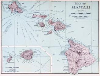 A map of Hawaii c. 1898. The eight major islands of the Hawaiian archipelago. From The History of Our Country, published 1900 | Obraz na stenu