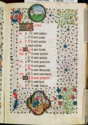 Ms 19 March: Aries and a man felling trees, from a Book of Hours, early 15th century (vellum) | Obraz na stenu