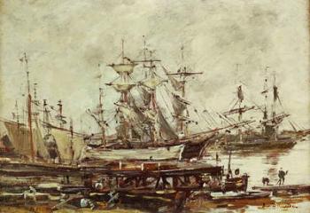 Sailing ships in the port of Bordeaux (oil on canvas) | Obraz na stenu