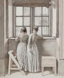 At a Window in the Artist's Studio, 1852 (Pen, grey ink and brown wash over pencil framed in light blue watercolour) | Obraz na stenu