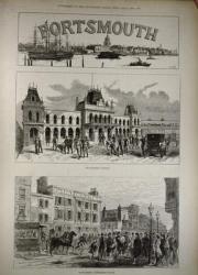 Portsmouth: The Railway Station and the High Street, Government House, from 'The Illustrated London News', 8th April 1882 (engraving) | Obraz na stenu