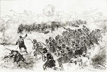 The Black Watch charging the intrenchments at the Battle of Tel el-Kebir, published in 'The London Illustrated News', October 1882 (engraving) | Obraz na stenu