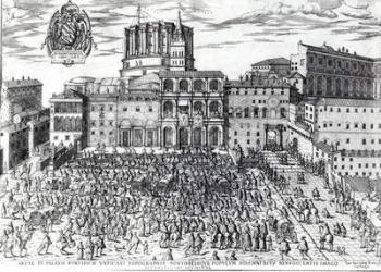 The Benediction of Pope Pius V in St.Peter's Square c.1567 (engraving) | Obraz na stenu