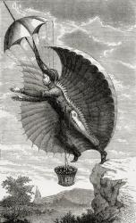 The Flying Man, engraved after Nicolas Edme Restif de la Bretonne, from 'Wonderful Balloon Ascents or the Conquest of the Skies', by Fulgence Marion, published in c.1870 (litho) | Obraz na stenu