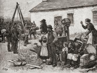 An Irish family is evicted from their home due to non payment of rent, Ireland, 1870. | Obraz na stenu