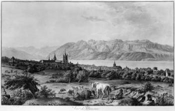 View of Lausanne (engraving) (b/w photo) | Obraz na stenu