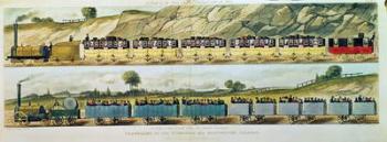 Travelling on the Liverpool and Manchester Railway: A Train of the First Class of Carriages with the Mail, and A Train of the Second Class for Outside Passengers, engraved by S.G. Hughes, pub. by R. Ackermann, 1831 (aquatint) | Obraz na stenu