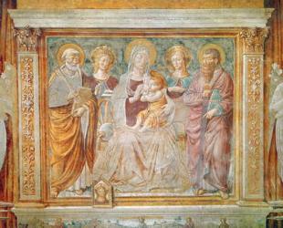 Virgin and Child surrounded by Saint Michael, Saint Catherine, Saint Marguerite and Saint Paul (fresco) | Obraz na stenu