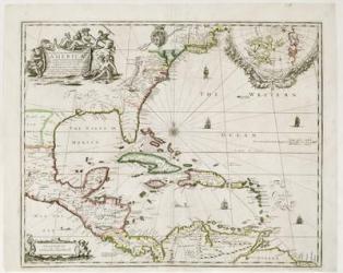 A New Map of the English Plantations in America, 1673 (coloured engraving) | Obraz na stenu