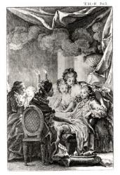 Scene from 'L'Ingenu' by Voltaire (1694-1778) (engraving) (b/w photo) | Obraz na stenu