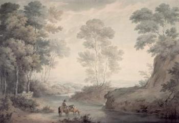 Landscape with River and Horses Watering | Obraz na stenu