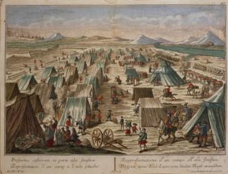 Military camp, c.1780 (coloured engraving) | Obraz na stenu