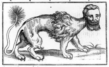 Manticore from 'Historie of Foure-Footed Beastes' by Edward Topsell, published 1607 (woodcut) | Obraz na stenu