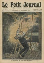 A bell ringer struck by lightning, illustration from 'Le Petit Journal', supplement illustre, 11th September 1910 (colour litho) | Obraz na stenu