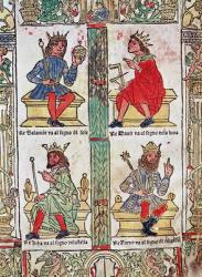 King David, Solomon, Luba and Turnis, from 'Libro de la Sorte e de la Ventura' by Lorenzo Spirito (coloured woodcut) | Obraz na stenu