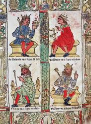 King David, Solomon, Luba and Turnis, from 'Libro de la Sorte e de la Ventura' by Lorenzo Spirito (coloured woodcut) | Obraz na stenu