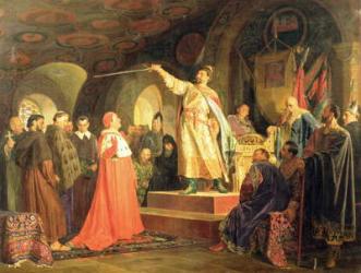 Prince Roman of Halych-Volhynia receiving the ambassadors of Pope Innocent III, 1875 (oil on canvas) | Obraz na stenu