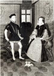 Portrait of Philip II of Spain (1527-98) and Queen Mary I (1516-58) engraved by Joseph Brown, 1812 (engraving) (b/w photo) | Obraz na stenu