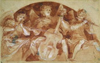 Three Angel Musicians (pen & ink and red chalk on paper) | Obraz na stenu