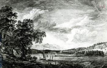 View of Hudson's River of Pakepsey (engraving) (b/w photo) | Obraz na stenu