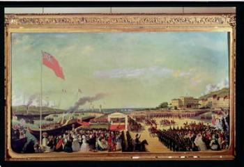 Napoleon III (1808-73) Welcoming Queen Victoria (1819-1901) at the Port of Boulogne, 18th August 1855, 1856 (oil on canvas) | Obraz na stenu