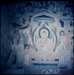 Shakyamuni Buddha preaching, surrounded by Bodhisattvas and Aspareses, Nanbeichao II period, 501-580 AD (cave painting) | Obraz na stenu
