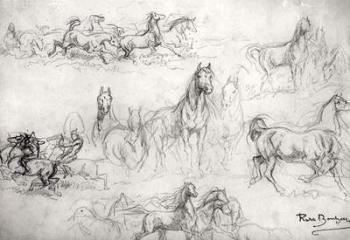 Study of Horses (pencil on paper) (b/w photo) | Obraz na stenu