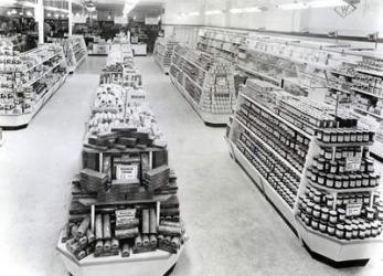 Interior of a Woolworths store, 1956 (b/w photo) | Obraz na stenu